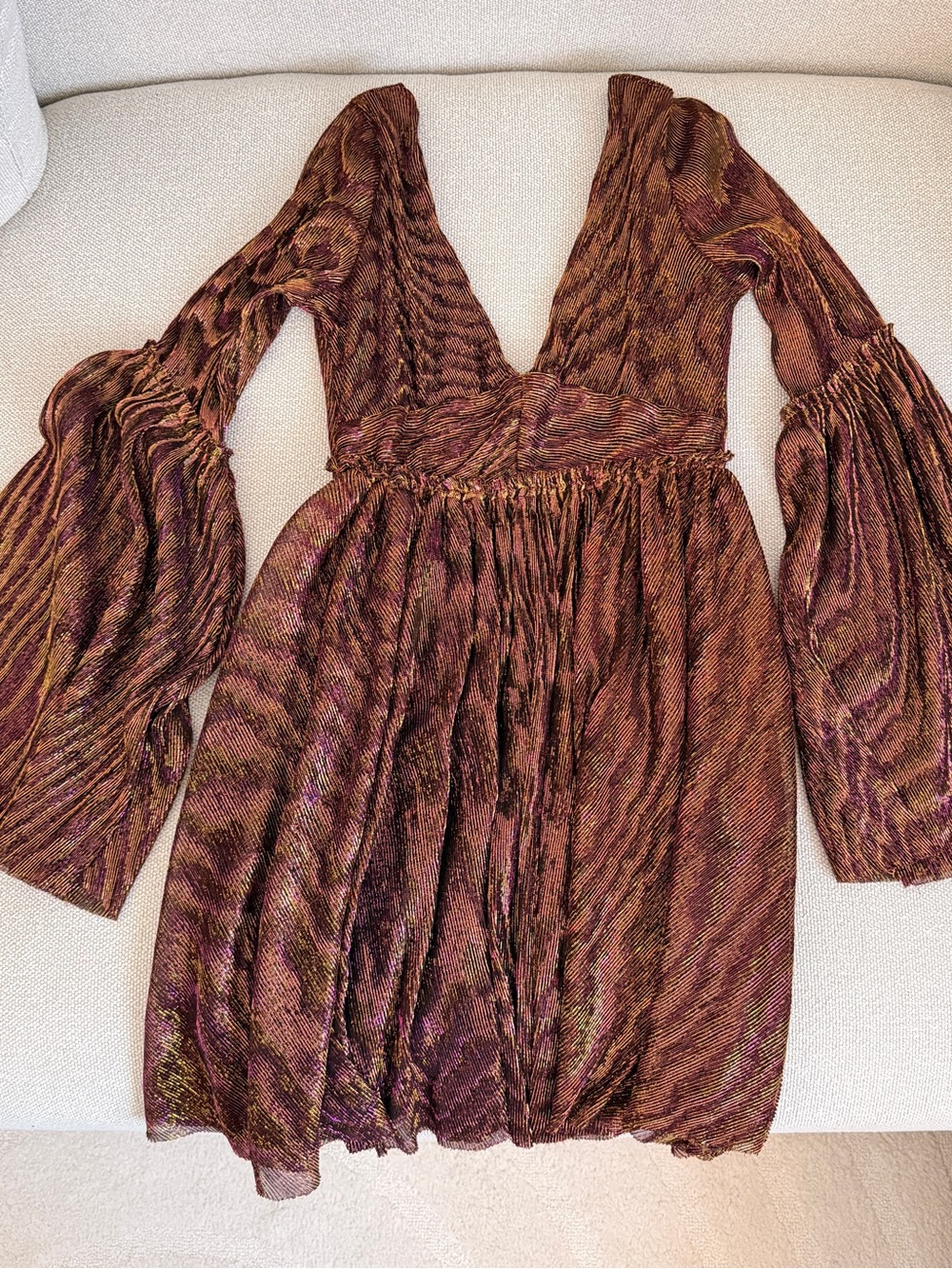 Women's V-Neck Long Sleeve Textured Metallic Dress
